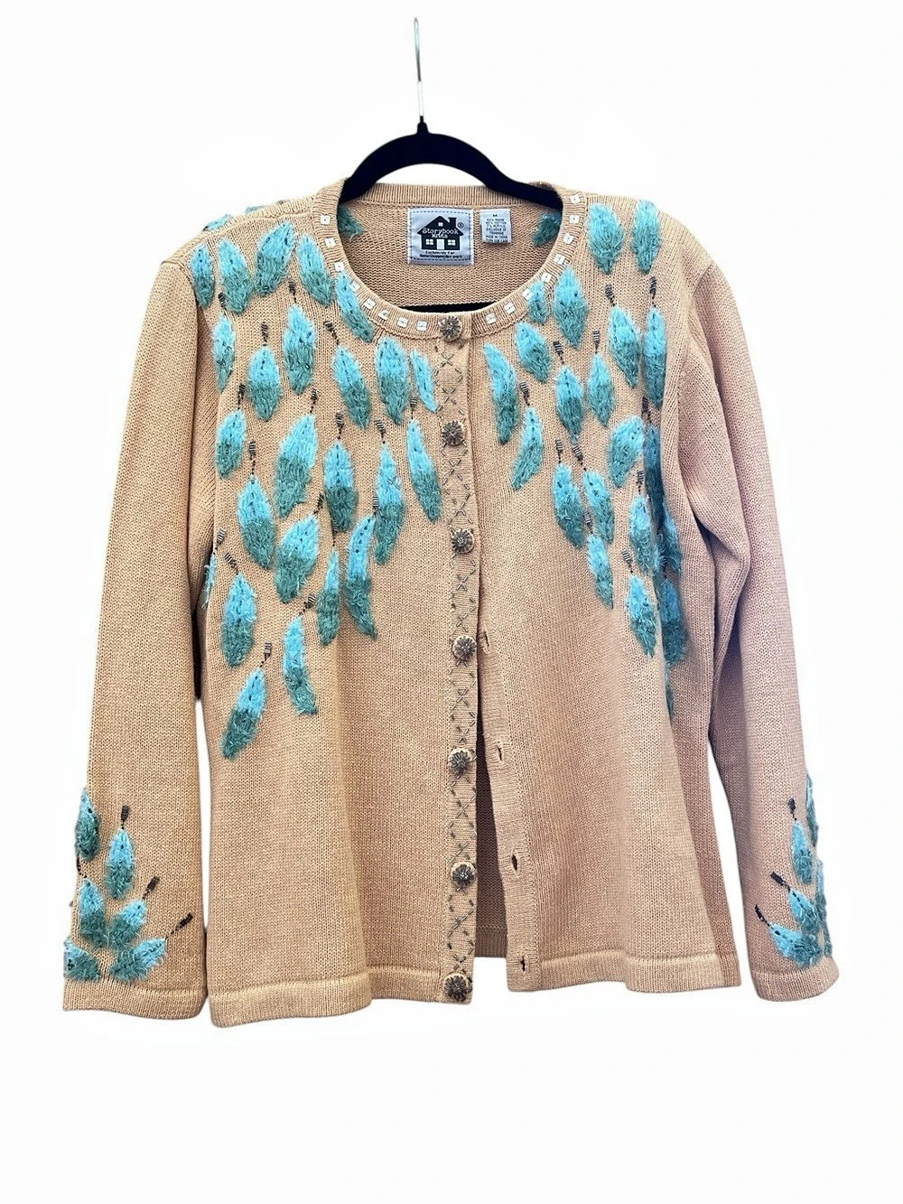 Storybook Knits Frou Frolics Vintage Floral Embellished Cardigan Size M Whimsica